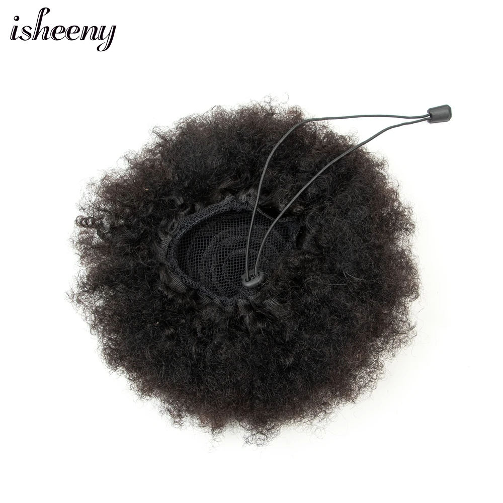 Human Hair High Puff Afro Curly Drawstring Ponytail For Black Women Short Clip In Natural Machine Made Remy Afro Kinky Pony Tail