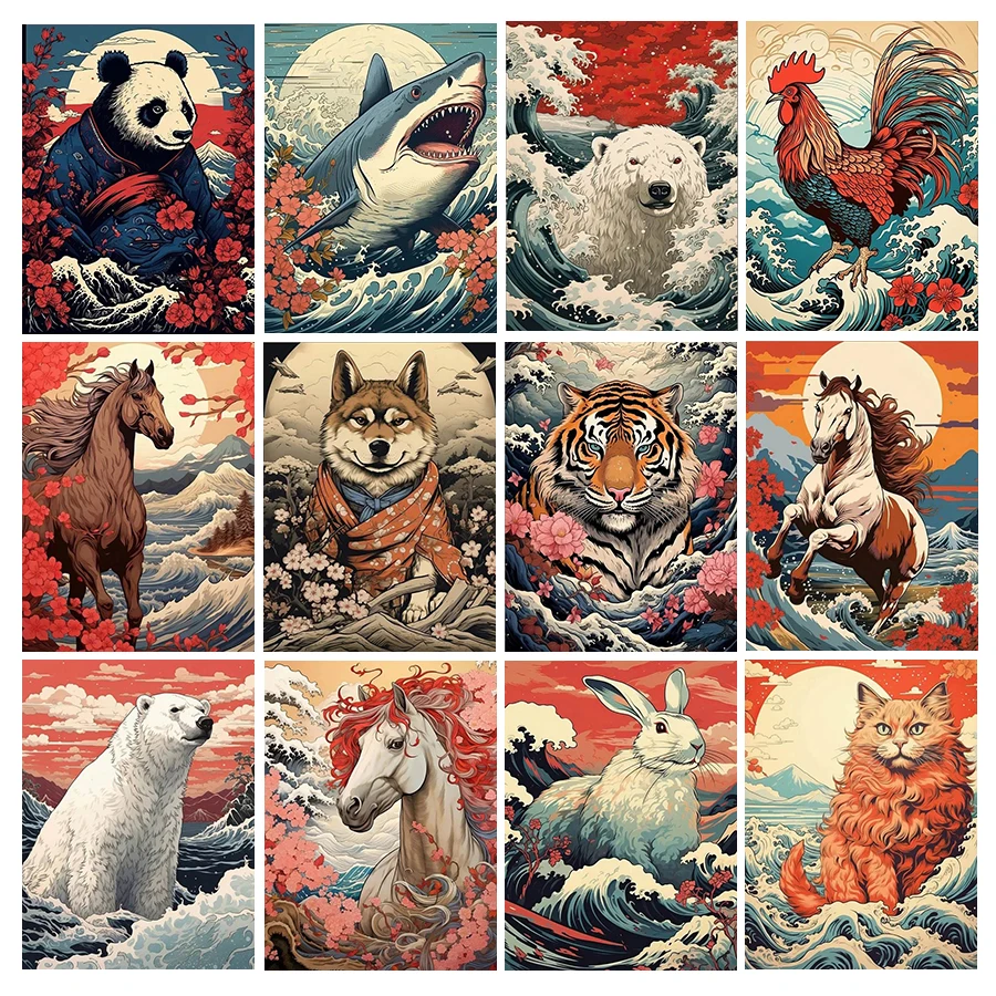 Diy 5D Diamond Painting Sea Wave Animals Rabbit Mosaic Art Full Rhinestone Embroidery Tiger Horse Picture Wall Decor AA5336