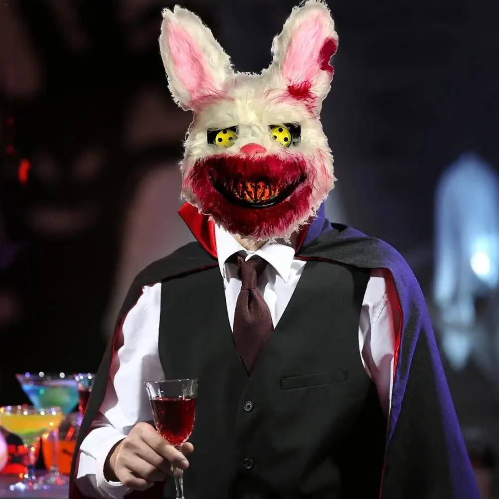 Halloween Bloody Scary Bear Rabbit Plush Headcover Mask Cosplay Props Masquerade Carnival Party Animal Make‑up Costum