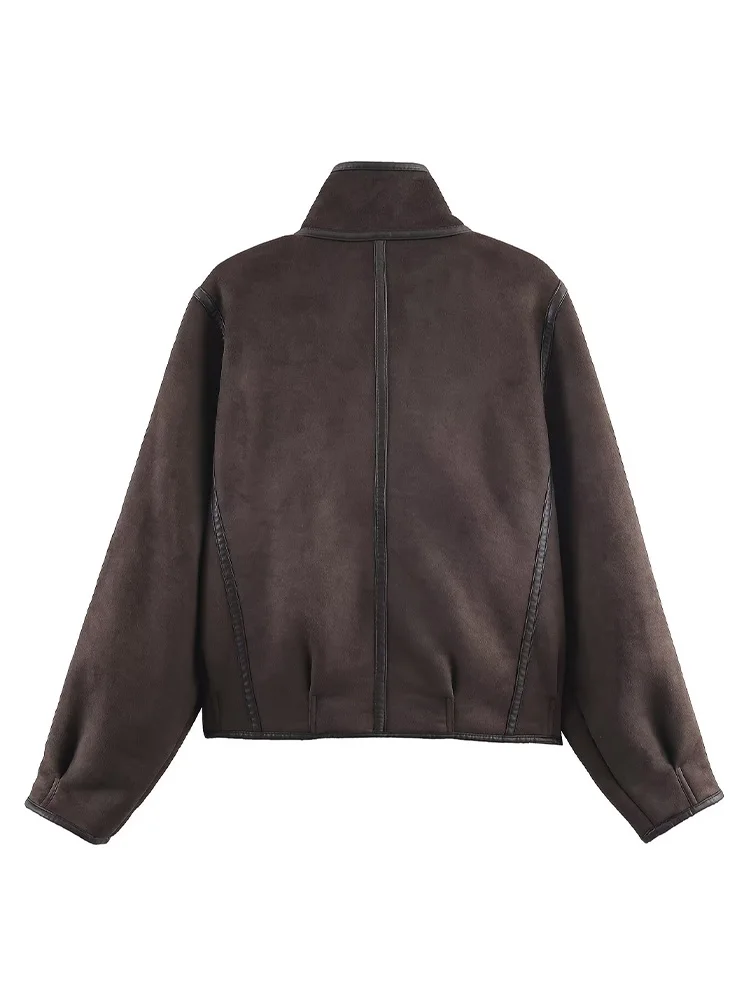 HH Dames Omkeerbare Jas Opstaande Kraag Lange Mouwen Zak Asymmetrische Rits Jas Damesmode Casual Slanke Winter Korte Jas