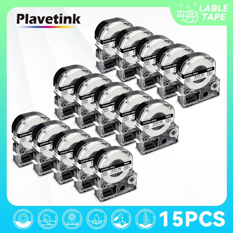 

PLAVETINK 15PK/набор SS12KW SC12RW SC12BW SC12YW SC12GW 12 мм ленты для этикеток черного и белого цвета для Epson KingJim, этикетки, LW-300 700