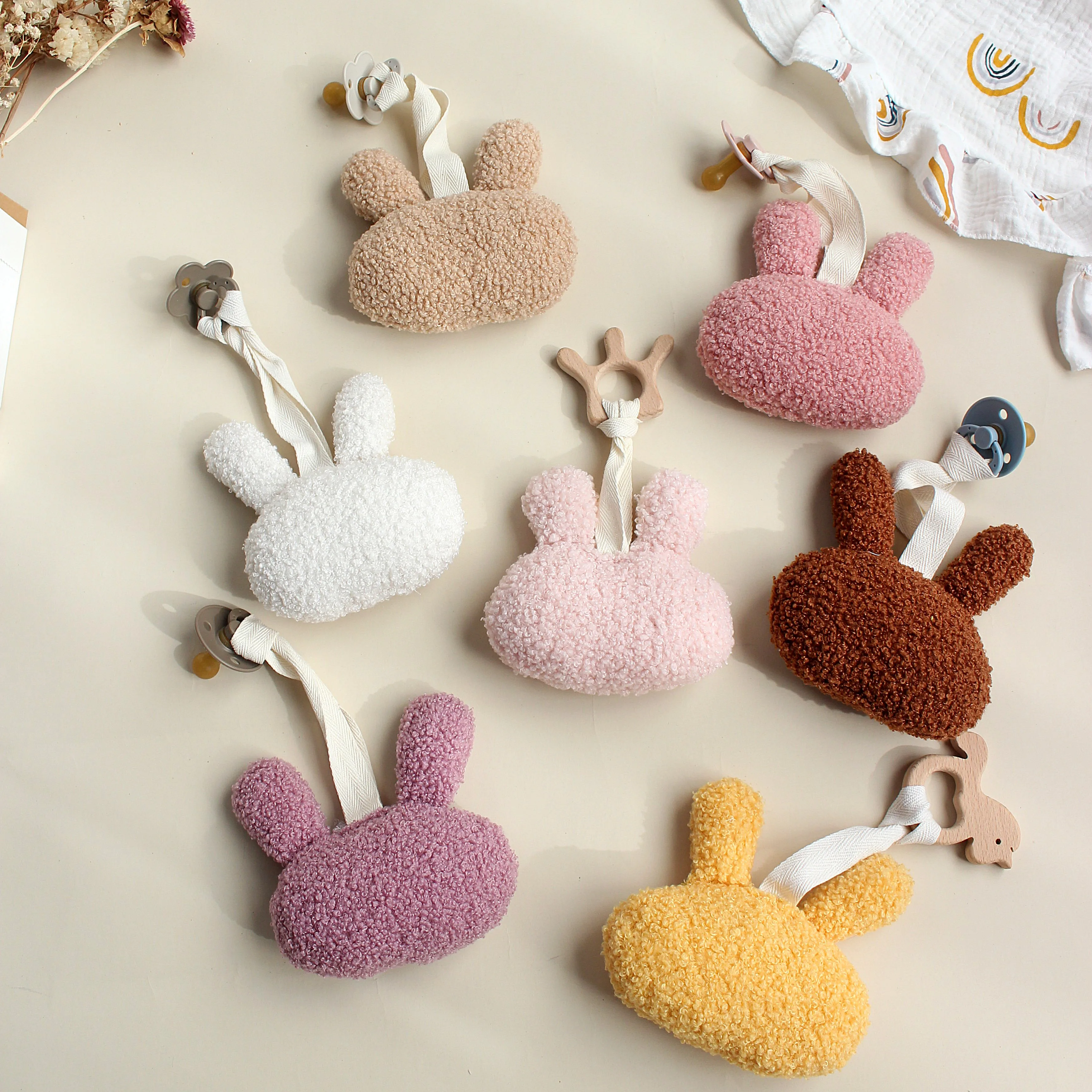 8 Colors Plush Rabbit Baby Pacifier Clips Chain Pendant Cartoon Newborn Dummy Nipples Holder Toys Baby Accessories