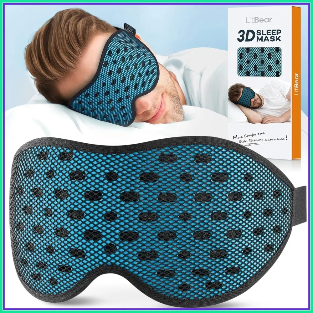 

3D Breathable Sleep Mask, Light Blocking for Side Sleepers, Adjustable Strap, Soft Eye Cover for Travel & Nap - Blue
