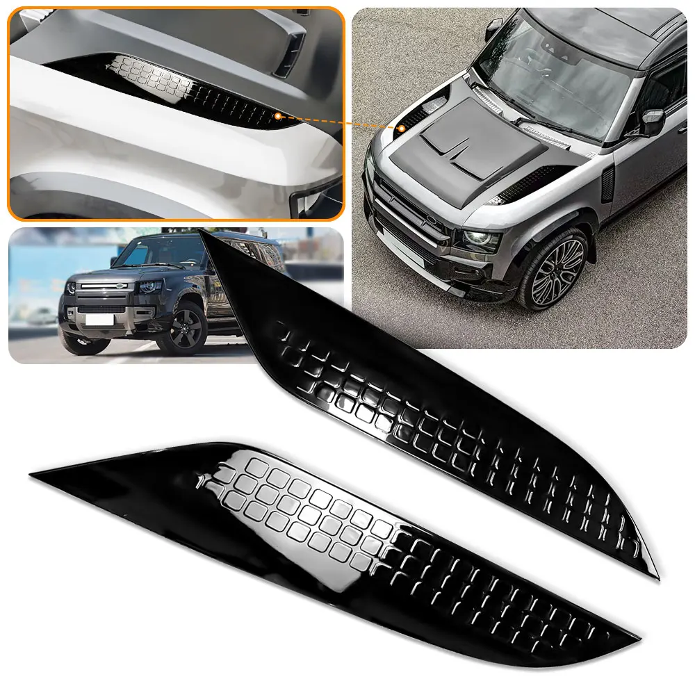 

2 pcs 2026 Style front hood bonnet side trim cover ABS air flow intake scoop vent snow cover for 2020+ Land Rover Defender