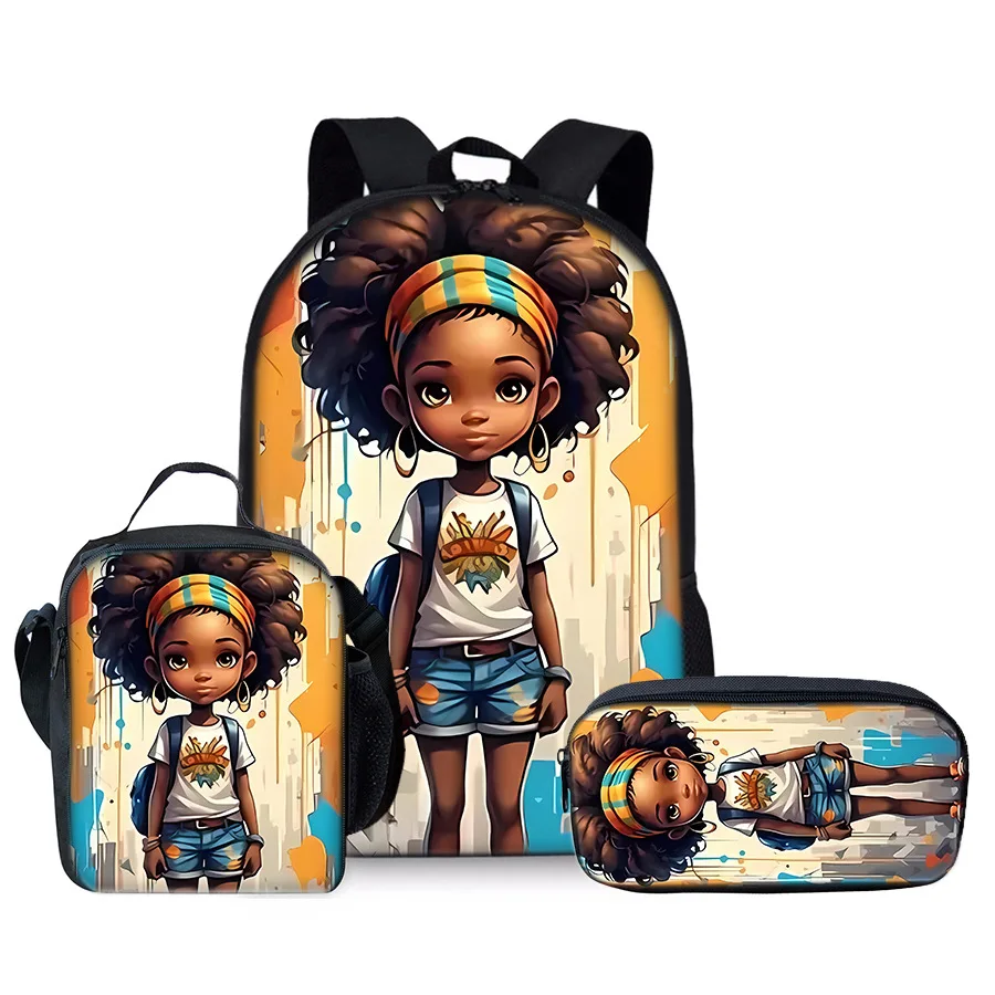 Classic Popular Novelty Funny African girl 3D Print 3pcs/Set pupil School Bags Laptop Daypack Backpack Lunch bag Pencil Case