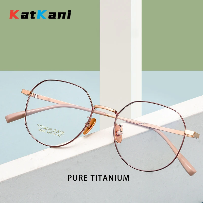 

KatKani Fashion Retro Round Eyewear Ultra Light Pure Titanium Glasses Optical Prescription Eyeglasses Frame Man And Woman 98692A