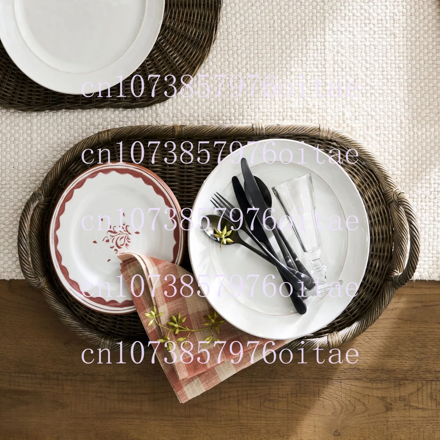 American Rattan Tray Breakfast Tray Woven Desktop Storage Japanese Style Simple for Home Oval Coffee Table Storage