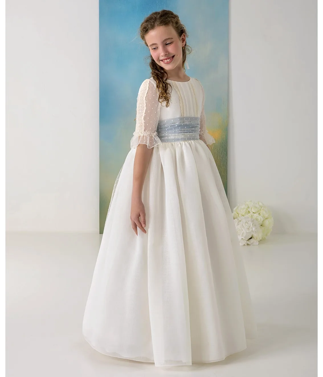 

Custom Flower Girl Dress with Waist Bow for First Communion, Children's Birthday Party, and Beauty Pageant