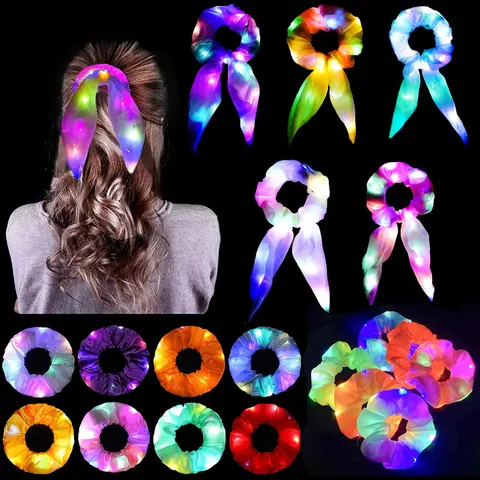 인기 깜박이는 빛 소녀 헤어 타이 LED 빛나는 소녀 scrunchies 여성 빛나는 Scrunchy 헤어 로프 헤어 밴드 액세서리