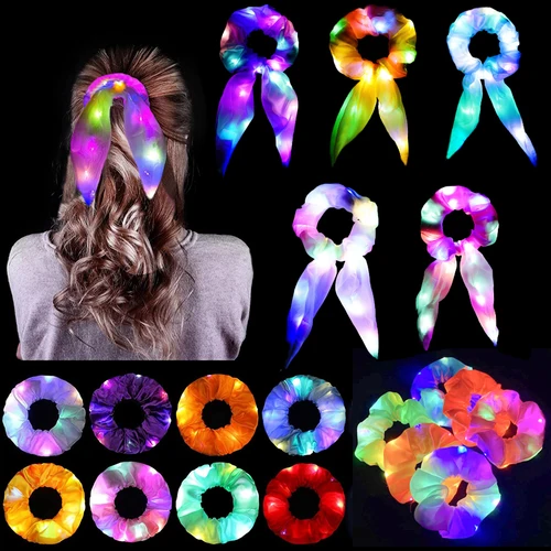 Lazos para el cabello con luz intermitente Popular, coleteros luminosos LED para mujeres y niñas, cuerda para el cabello brillante, diadema luminosa para Halloween