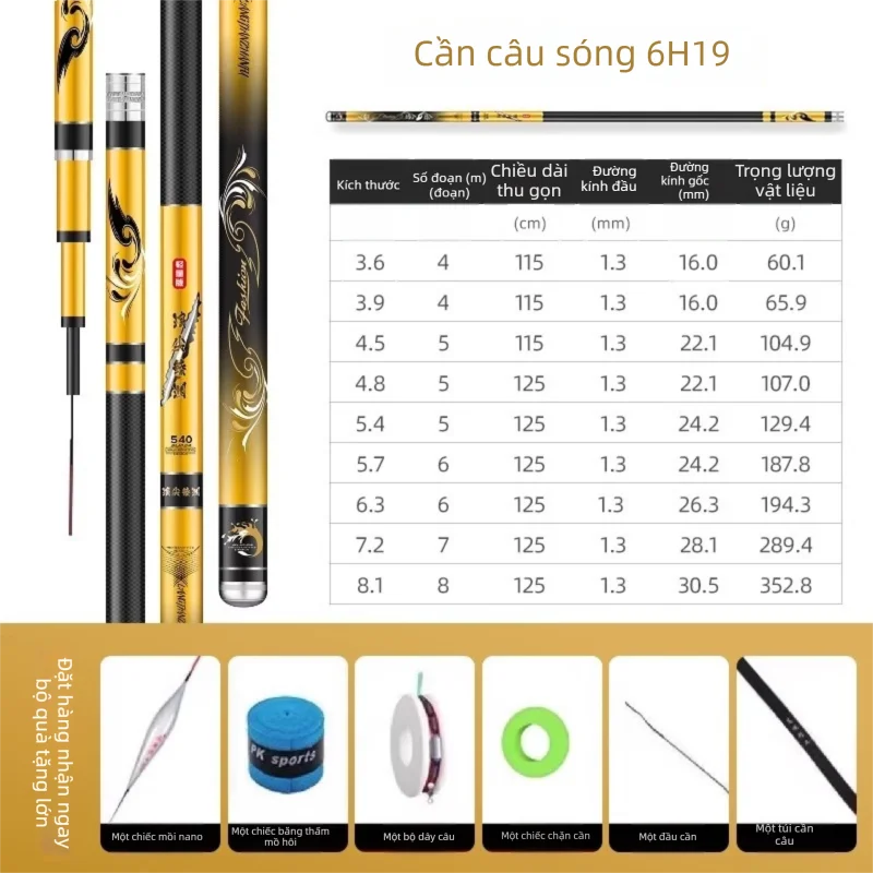 JUQINWANG | Cần Cầu Cá Carbon Siêu Nhẹ Siêu Cứng
