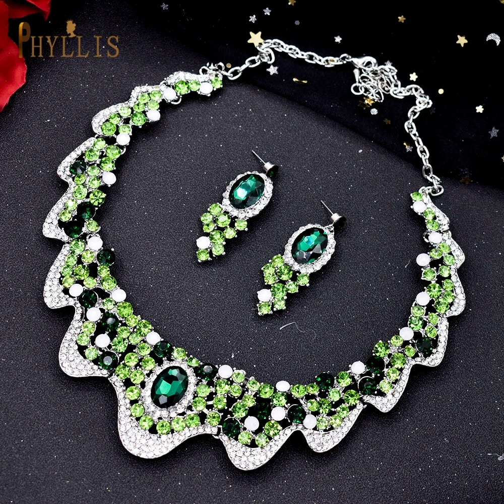 C41 Charming Costume Accessories Earrings And Necklace Jewelry Sets Red Green Wedding Bridal Formal Party Prom Jewelry Sets