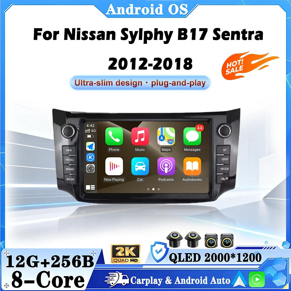 Para Nissan Sylphy B17 Sentra 2012-2018 9 "Android 16 reproductor Multimedia de coche GPS Carplay Auto Radio estéreo vídeo Audio unidad principal