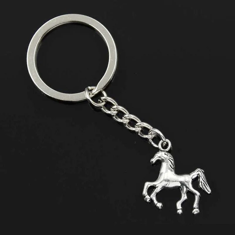 New Fashion Men 30mm Car Keychain DIY Metal Holder Chain Vintage Horse Steed 24x21mm Silver Color Pendant Gift