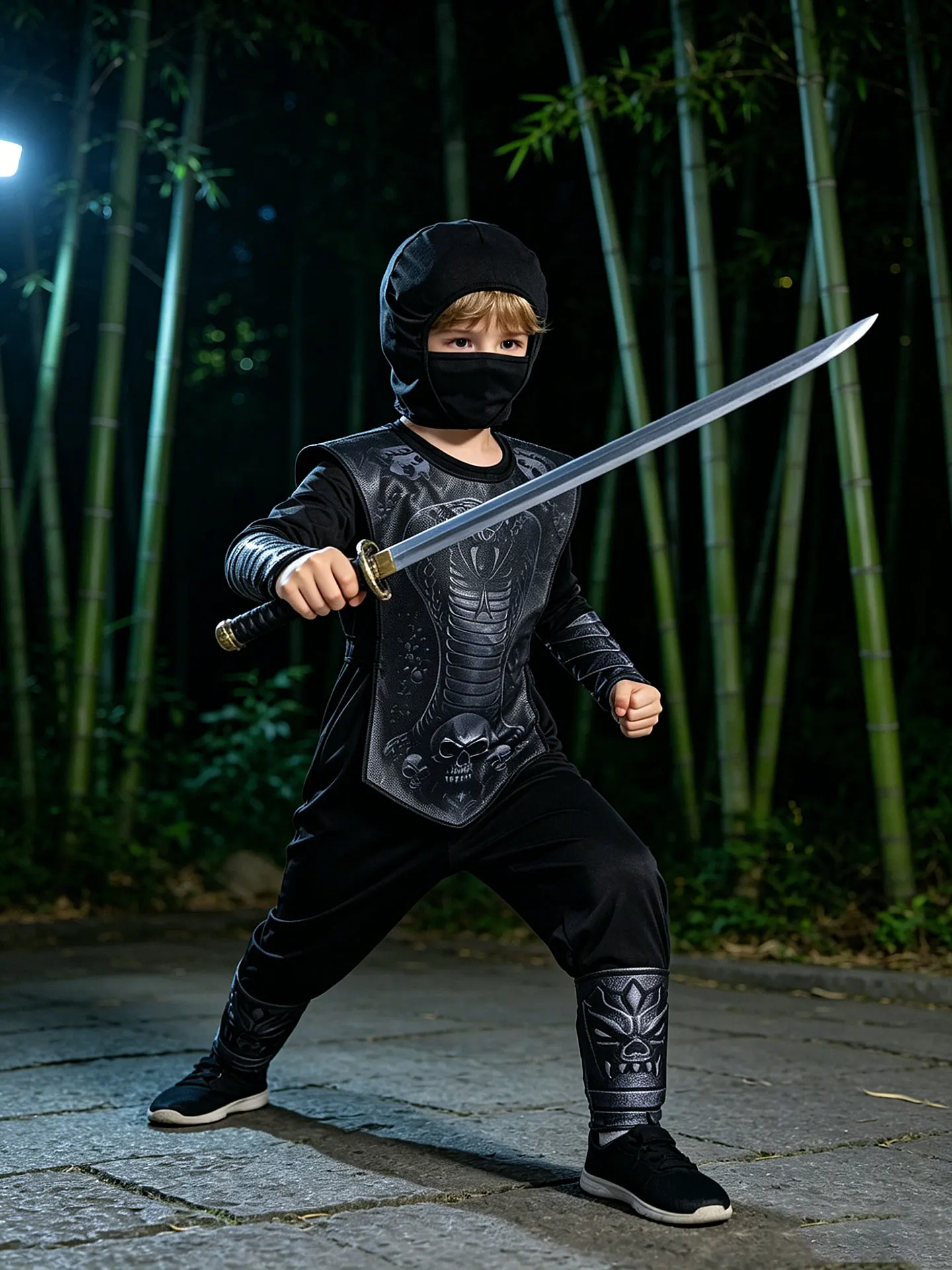 Viper Ninja Cosplay-Outfit für Kinder, Polyester-Overall mit Masken-Brustpanzerung für Jungen, Halloween-Mottoparty – Detail 7