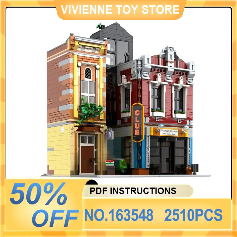 New 163548 Jazz Club Pizza Shop MOC Modular Compatible 10312 Street View Building Blocks Bricks Puzzle Toys Christmas Gifts Kids