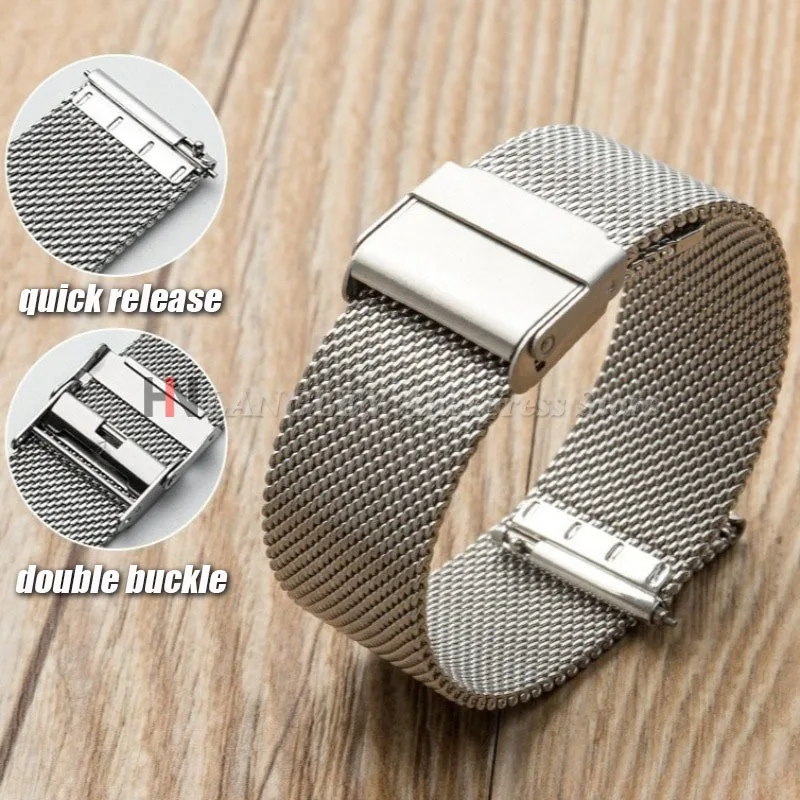 Stainless Steel Watch Strap 18mm 20mm 22mm 24mm 0.6mm Mesh Bracelet Metal Quick Release Band Universal Loop Men Women Wristbands