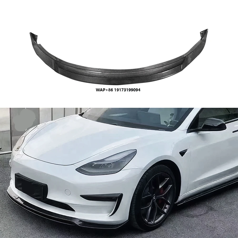 

New High Quality ART Style High Polished Carbon Fiber Front Bumper Lip for Model 3 2016-2021 Car Body Kit Fitment Tested
