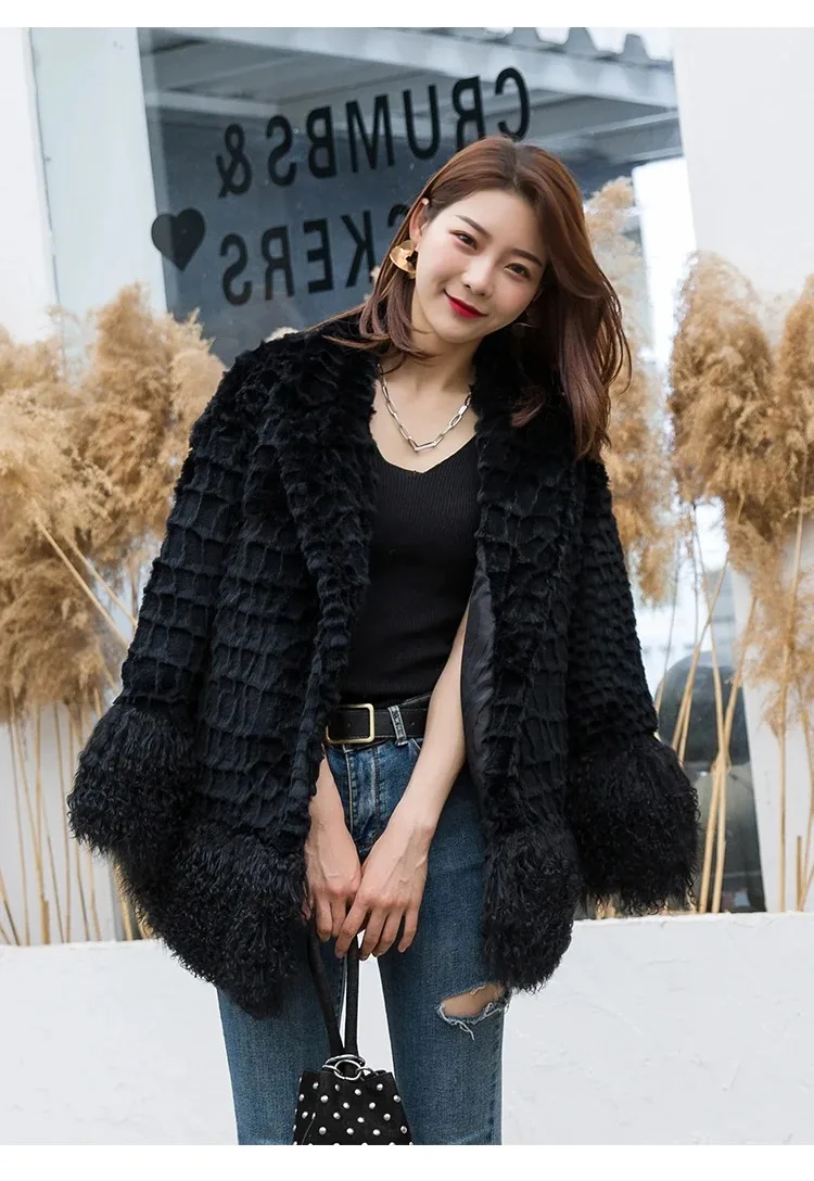 

Whole-skin rabbit fur coat beach wool Haining suit collar Korean version 9-quarter sleeves women's mid-length promotion