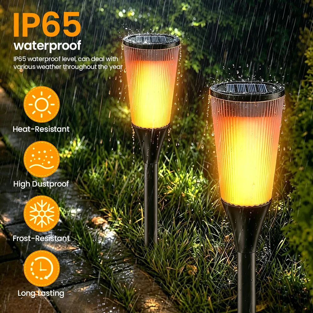 Outdoor Waterproof Solar Flame Lamp Simulation Flickering 3D Flame Solar Torches IP65 Waterproof for Garden Patio Lawn Pathway