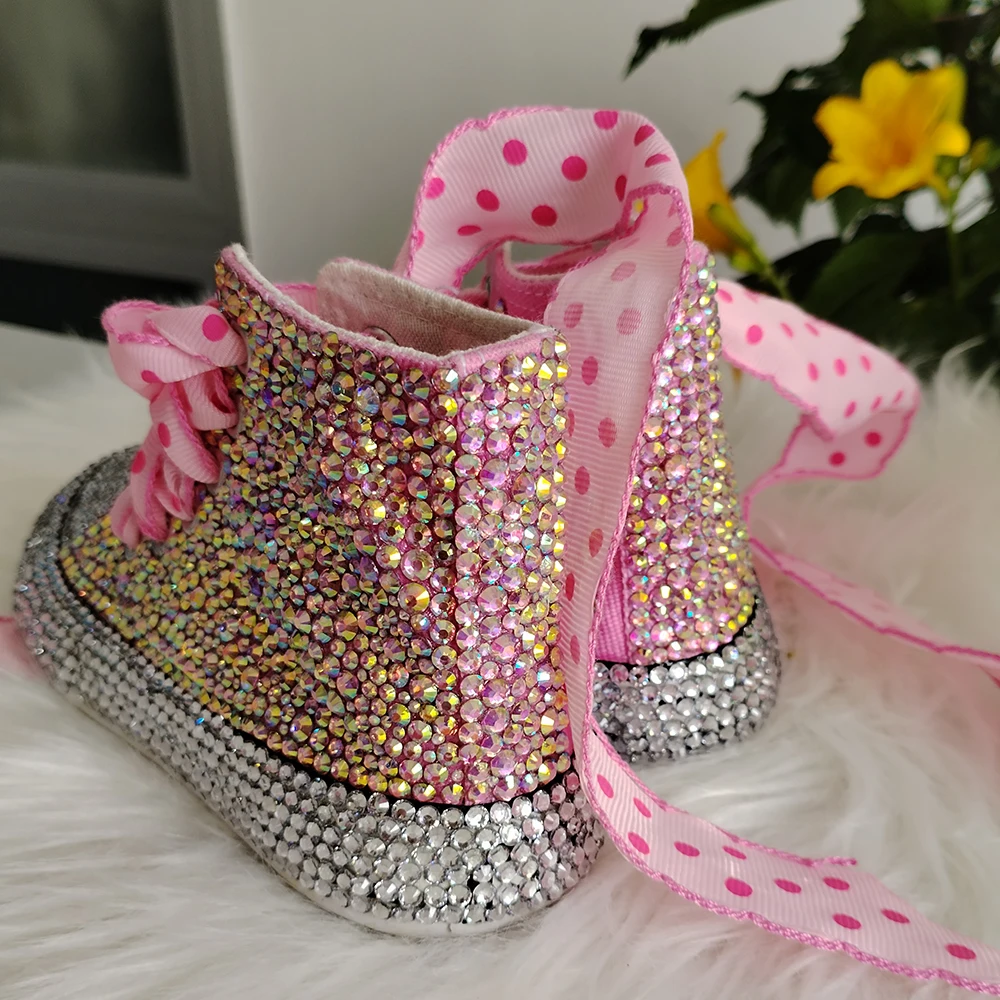 Handmade Rhinestones Bling Girls Womens Kids And Mother Candy Canvas Shoes Pearls Sneakers For Girl Birthday Party Wedding