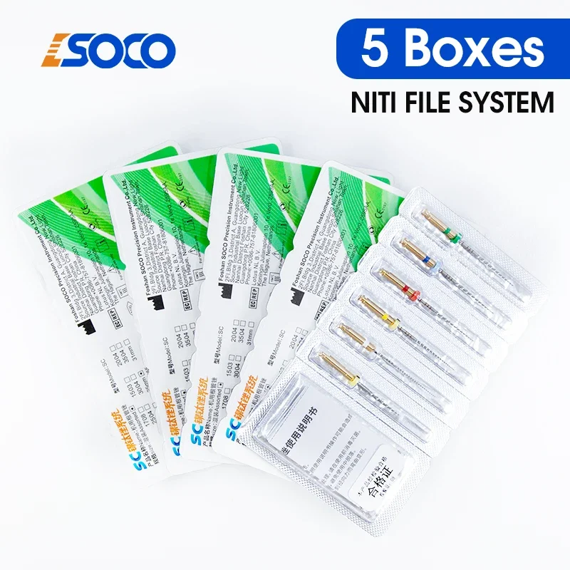 SOCO 5 Boxs Super Cut Flexible Nickel Titanium Endodontic Rotary Files Anti-Fatigue Bendable Instruments for Root Canal Shaping