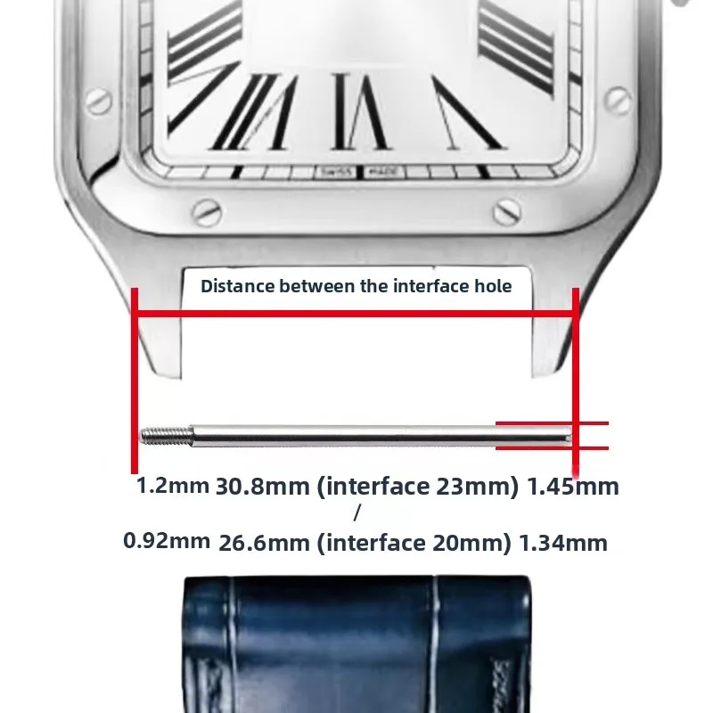 Для Cartier Santos 100 ремешок для часов, соединительный стержень, женский 26,5 мм, мужской, 30,5 мм, винтовой штифт, шатун 23 мм, 20 мм, аксессуары