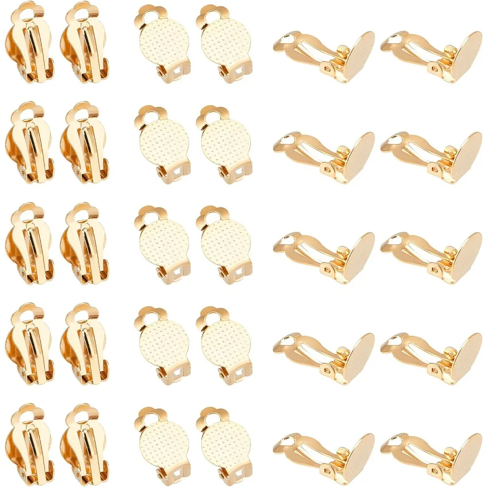 

30pcs Golden Clip-on Earring Findings with Flat Round Tray 304 Stainless Steel Clip-on Earring Components Non-Pierced Earrings