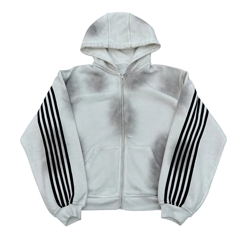 Autunno Inverno Pendolarismo Joker Cappotto da donna Estetica a righe vintage Cardigan con cerniera con cappuccio a maniche lunghe con cuciture alla moda semplice