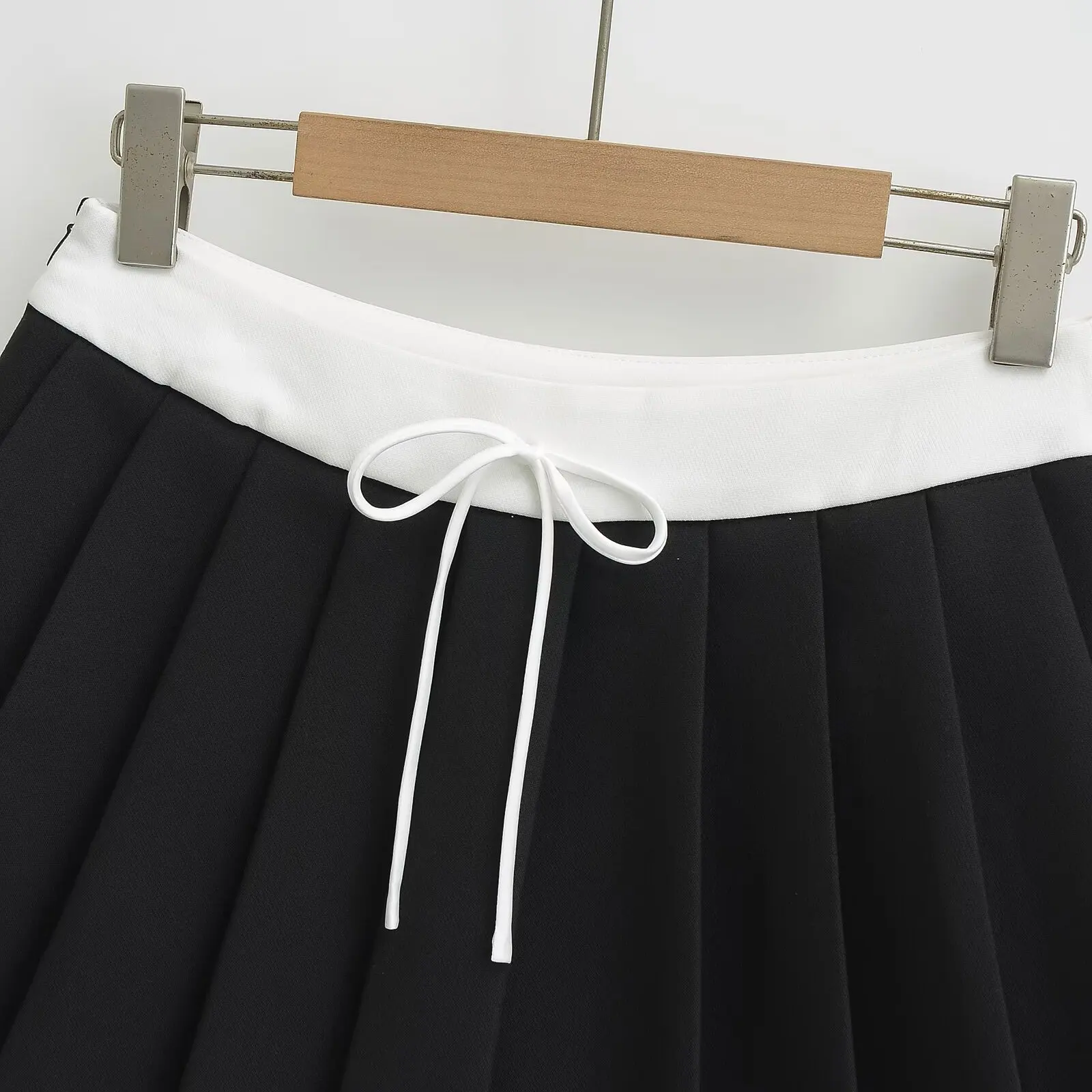 American Retro College Sle Pleated  Skirt Women's Summer Splicing f Skirt Lightproof A-Line ort Skirt