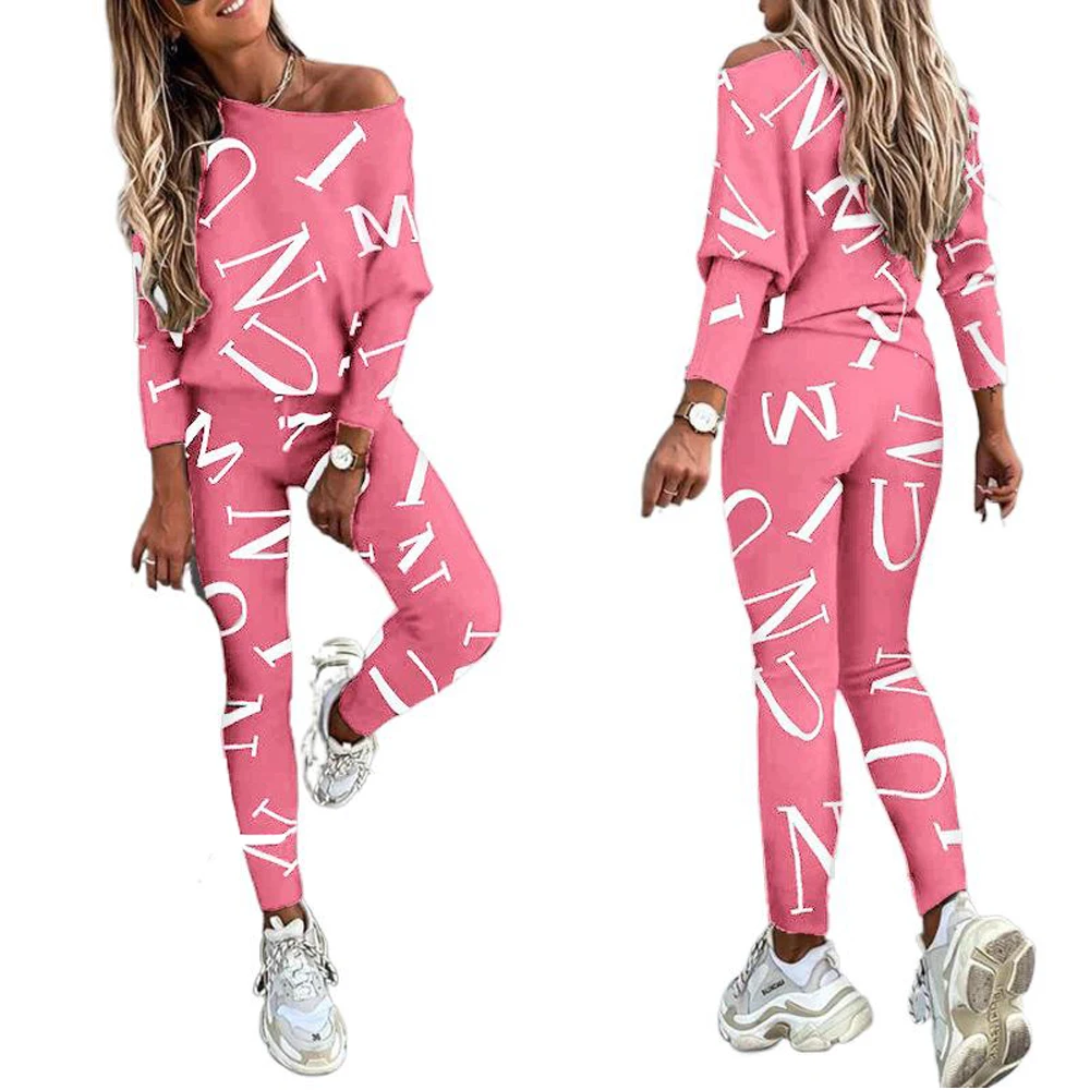 2023 Casual Set Pants Suit Women Tracksuits Harajuku Long Sleeve Letter Printed Sweatshirt Elastic Waist Pencil High Waist Pants