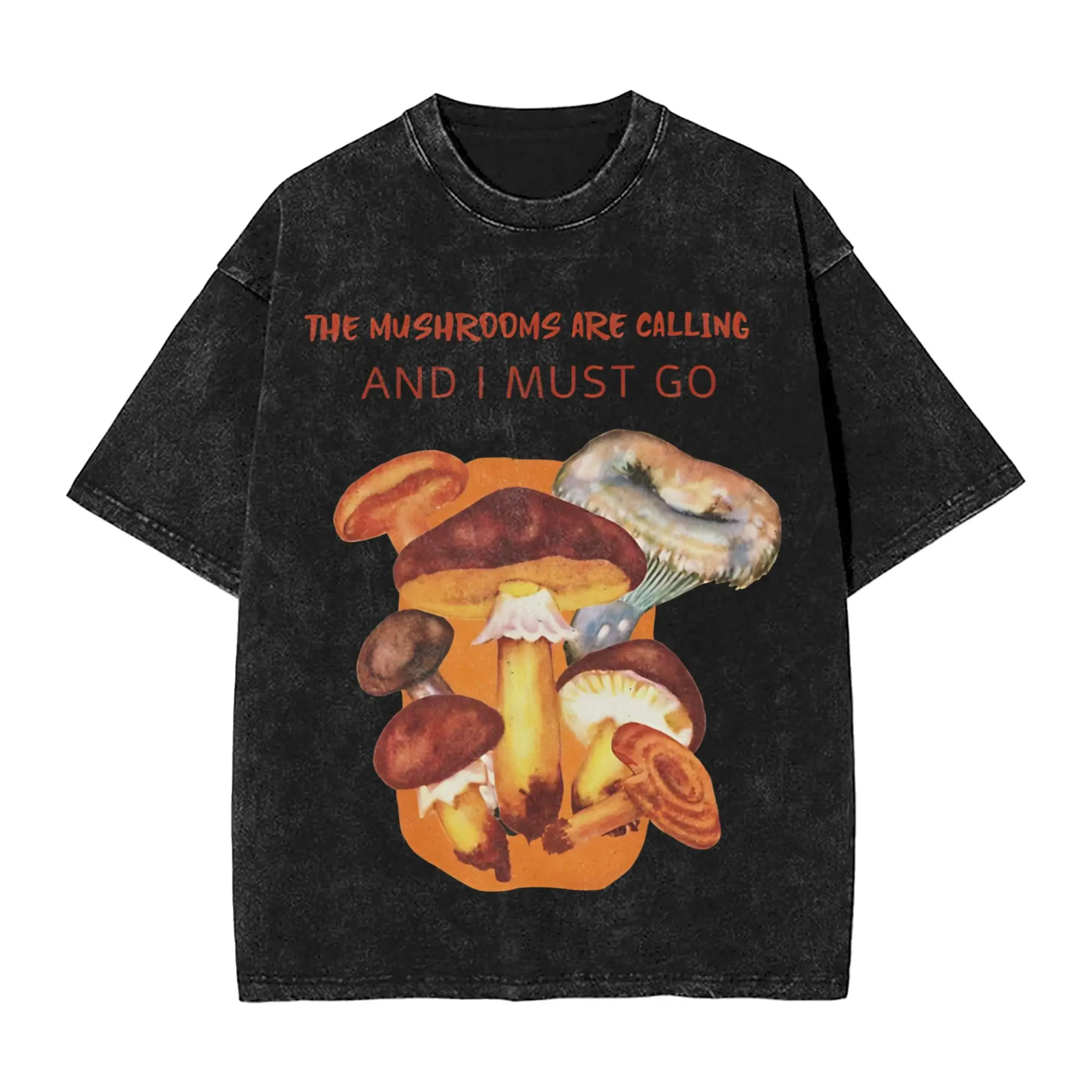 Mushrooms Are Calling Washed T Shirts Streetwear Hip Hop Vintage T-Shirt  Tees Tops Men Women Short Sleeve High Street