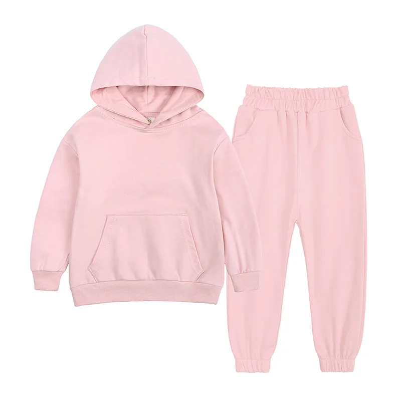 

Children Girls Clothing Tracksuit 2 Pieces Set Warm Fleece Plain Top Sweatshirt+Pants Loungewear Suit For Kids clothes