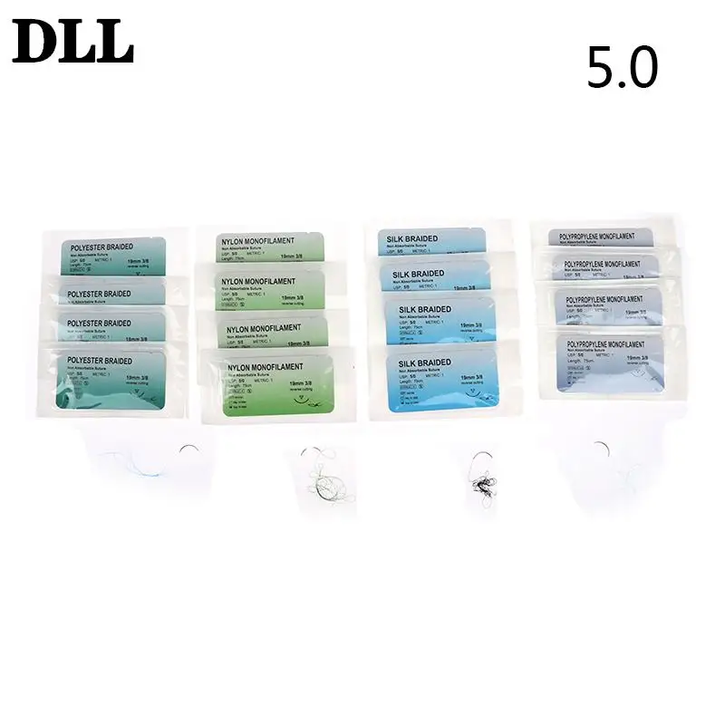 12Pcs 5/0 Medical Needle Suture Nylon Teaching Demonstrations Exercises Monofilament Thread Suture Practice Kit