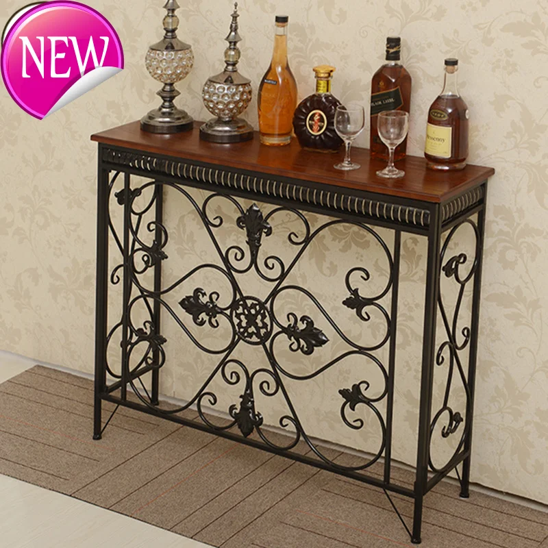 European Style Iron Console Table Veranda Narrow Table Side Cabinet Hallway Furniture Iron Flower Frame Design