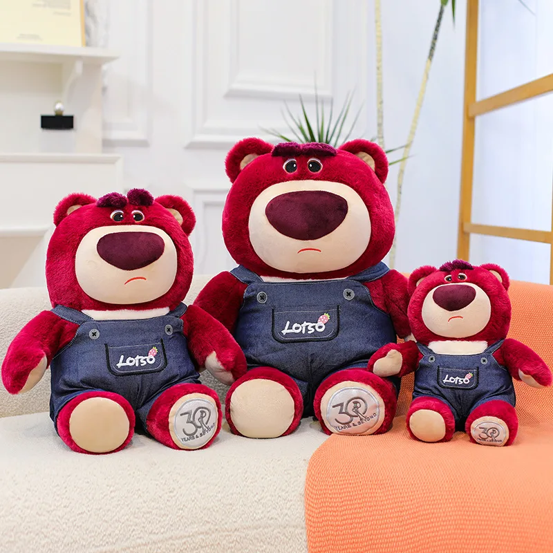 Pluszak Miś Truskawkowy Kawaii 55 cm, Anime, Ogrodniczki, Duży Lotso, Wypchana Lalka, Uroczy Miś do Przytulania dla Dzieci, Prezent na Urodziny, Boże Narodzenie