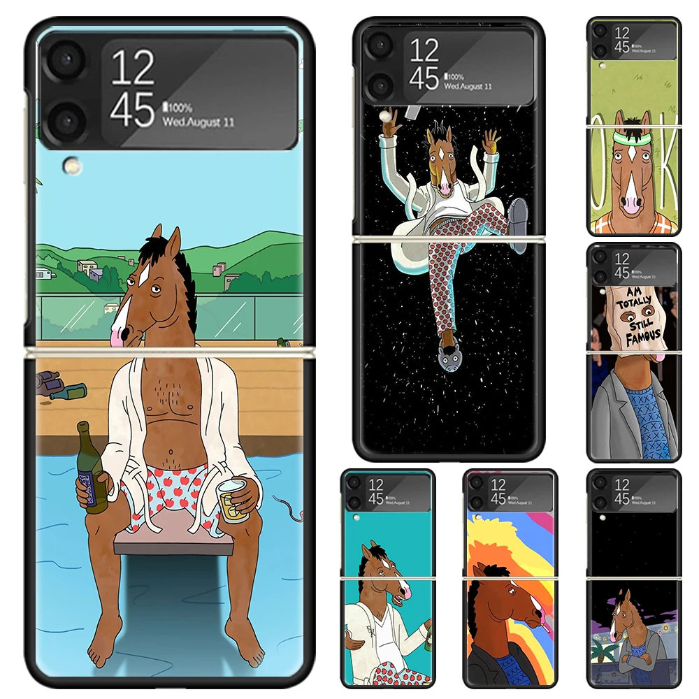 Cartoon B-BoJack Horsemans Hard PC Phone Case For Samsung Galaxy Z Flip 6 5 4 3 Black Cover ZFlip6 Flip5 Flip4 5G Foldable Print