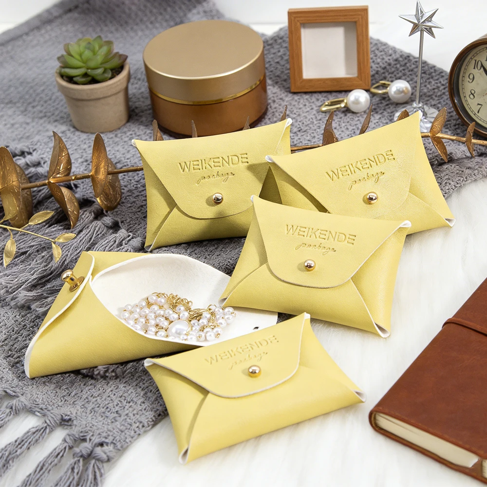 

7x5cm Mini Wedding Ring Earrings Packaging Bags DIY Soft PU Leather Pouch with Rivet Small Coin Necklace Jewelry Storage Display
