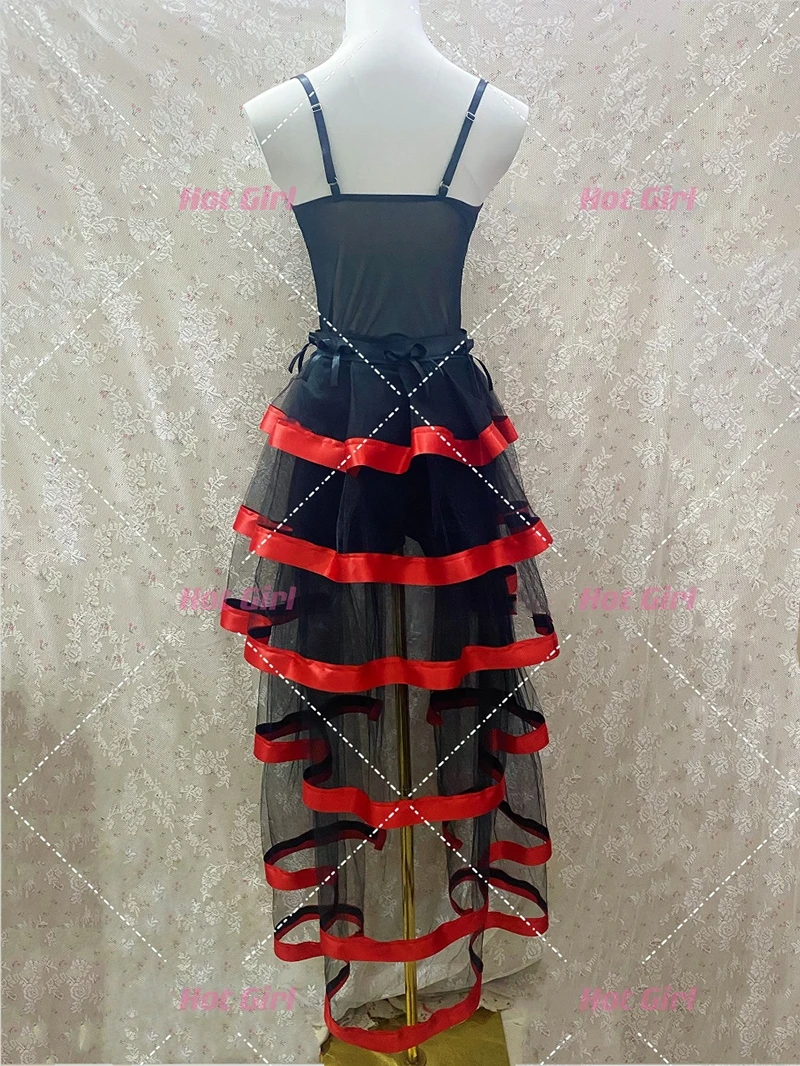 Kpop Korean Women Sexy Black Slim Off-Shoulder Sling Vest Tops Sexy Stage Performance Festival Lace-up Mesh Skirt Dance Outfits