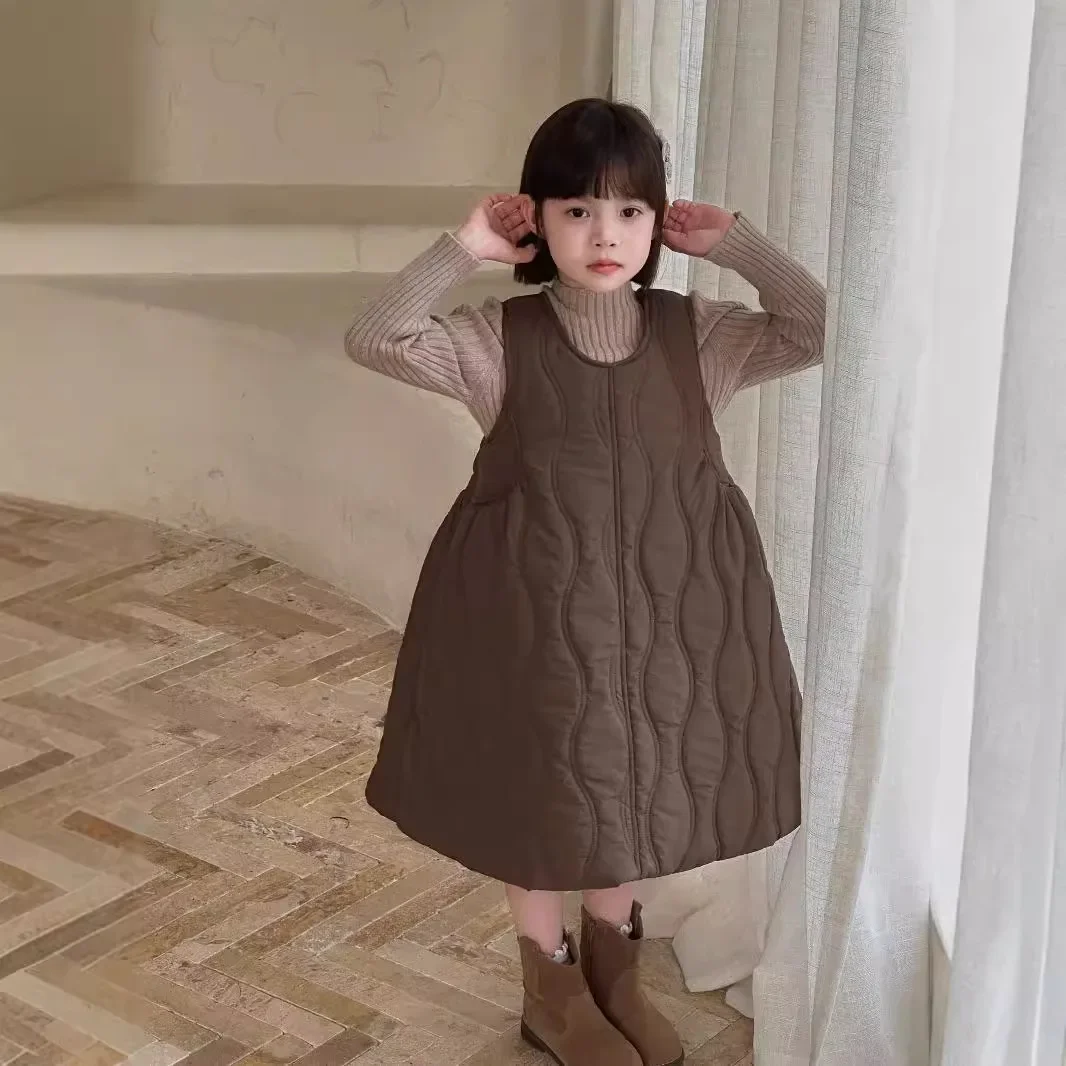 

Gilrs Dress Autumn Winter Thick Long Dress O-neck Loose 2024 New Fashion Keep Warm Vintage Girls Dresses
