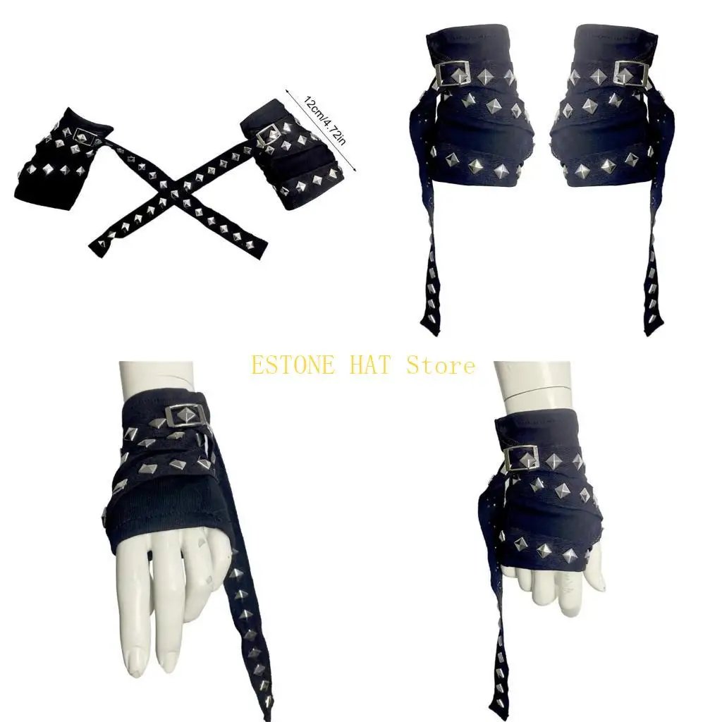 49MF 2pcs Hollows Out Gloves Dance Motorcycle Gloves Music Festival Lolitas Mittens for Punk Fashion Lover