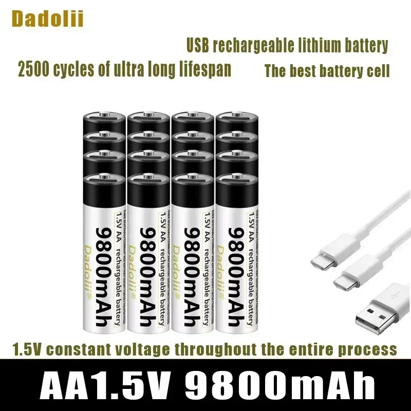 USB/High Capacity 1.5V AA 9800 mWh Rechargeable Li-ion Battery - Remote Control, Mouse, Fan, Toy - Cable Included