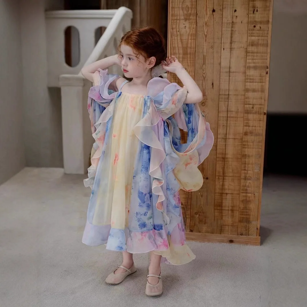 

2025 Summer Dress New Girl's Dress Fairy Fashion Western Style Mesh Korean Version Versatile