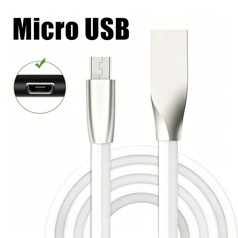 Zinc Alloy Micro USB Charging Flat Cable For Samsung S6 S7 Edge Redmi 9A 10A 12C Honor 8X 9i 20i OPPO R11 R15 Realme C30 C31 C33