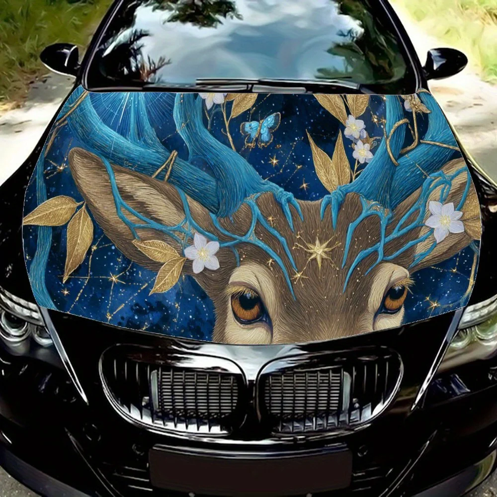 

Звездный олень с бабочками, наклейка на капот автомобиля, самоклеящаяся водонепроницаемая наклейка на капот автомобиля из ПВХ, украшение автомобиля, устойчивая к царапинам палка
