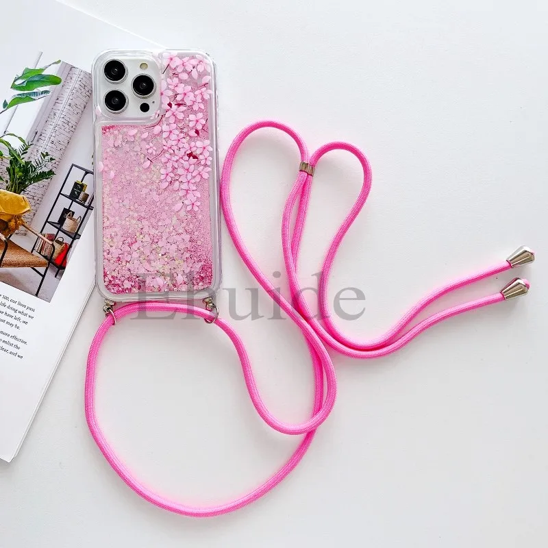 Luxury Liquid Glitter Quicksand Crossbody Strap Neck Lanyard Case For iPhone 17 16 15 Pro Max 11 12 13 Mini 14 Plus 16E Cover
