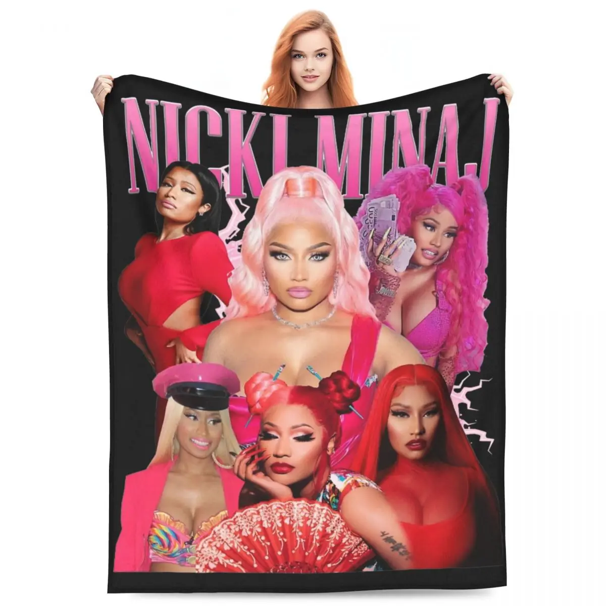 Retro Nicki Minaj Cool Rapper Blanket Coral Fleece Plush Print Bootleg Cozy Ultra-Soft Throw Blanket for Bed Office Bedspread