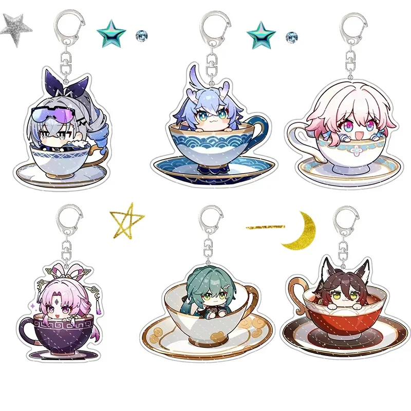 New Anime Honkai: Star Rail Imbibitor Lunae Jingyuan Kafka Teacup Keychain Cute Cartoon Anime Pendant Key Ring Gift