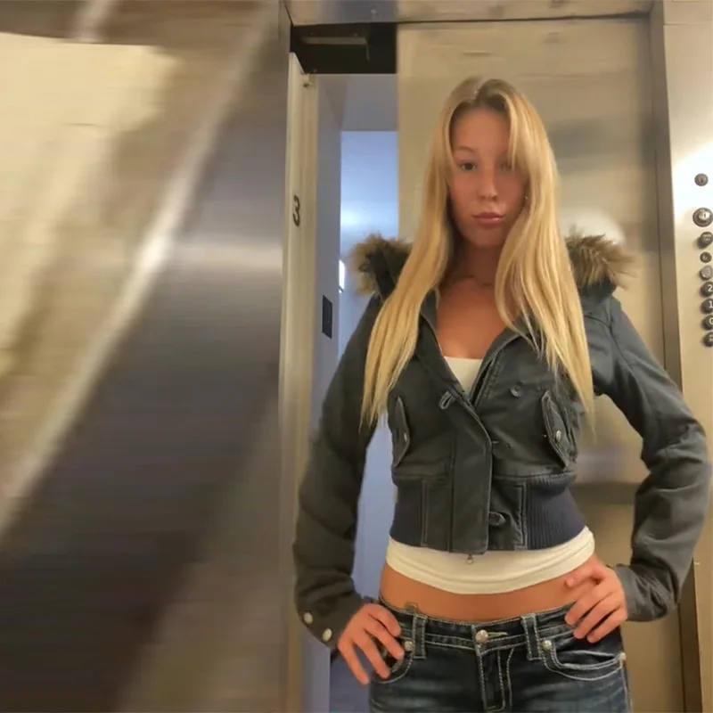 2025 Winter Faux Fur Coats Women 2000s American Vintage Jackets Harajuku Gotihc Punk Clothing Jean Parkas Female Outwear