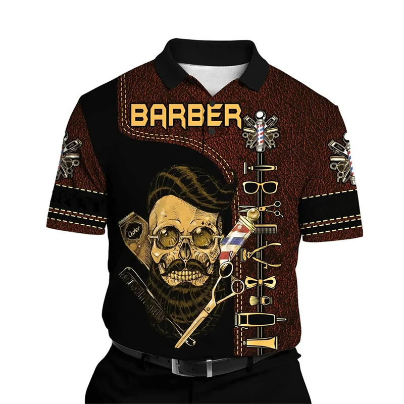 مهنة الحلاق قميص بولو قصير الأكمام 3D مطبوعة فضفاضة مريحة تصفيف الشعر موحدة الأزياء الإبداعية شخصية الملابس #6